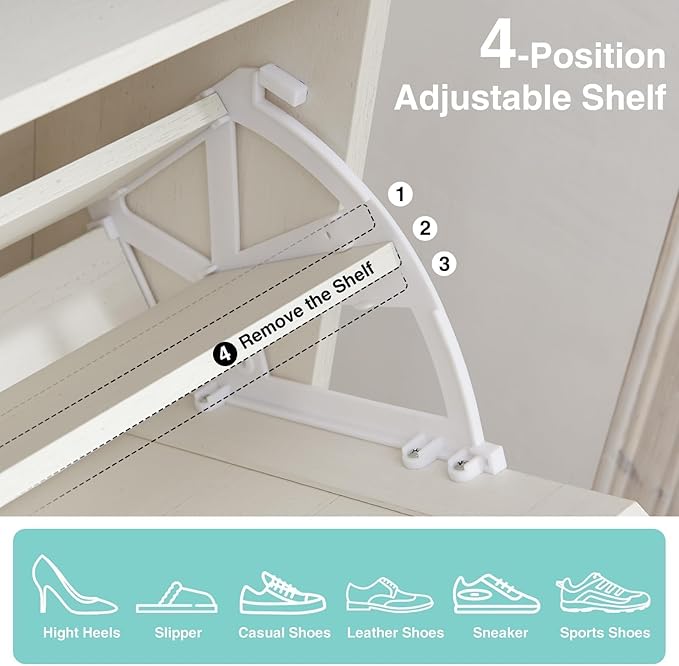Shoe Storage Cabinet,Farmhouse Shoe Organizer with 2 Flip Drawers & Barn Door Design,Freestanding Hidden Slim Narrow Shoe Rack Cabinet with Open Storage for Entryway, Foyer,Antique White-NeatNest