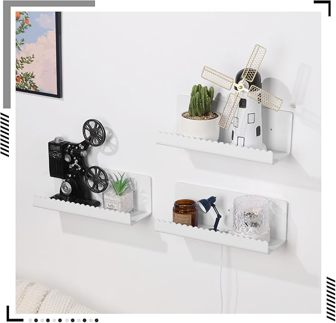 4 Pack Acrylic Wall Floating Shelves, White Adhesive Organizer, Acrylic Floating Bookshelves, Wall Display Shelve for Bedroom, Gaming Room, Living Room, Bathroom, Office-NeatNest