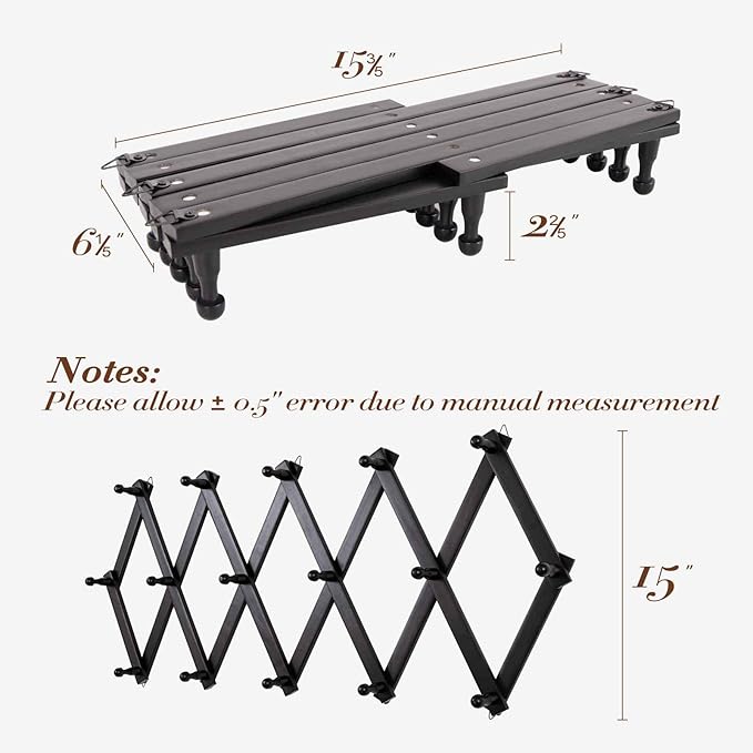 Accordion Wall Hanger with 16 Hooks, Wooden Wall Expandable Coat Rack for Coat, Hats, Baseball Caps, Coffee Mug, Jewelry(Black)-NeatNest