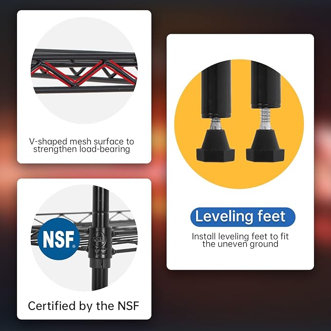 BestOffice Adjustable Wire Shelving Storage Shelves Heavy Duty Shelving Unit for Small Places Kitchen Garage (Black, 13 D x 23 W x 59 H)-NeatNest