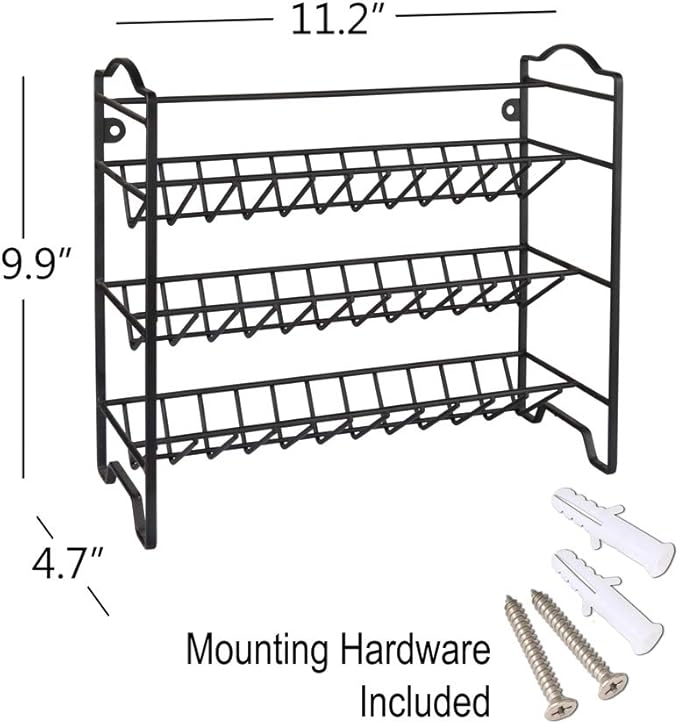 SWOMMOLY Spice Rack Organizer with 18 Empty Square Spice Jars, 396 Spice Labels with Chalk Marker and Funnel Complete Set, Spice Organizer for Countertop, Cabinet or Wall Mount, Black