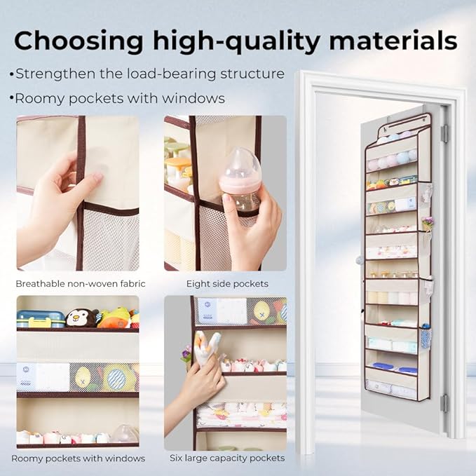 WishJazz Over the Door Organizer, 6 Shelf 50 lbs Load door organizer hanging, No Tilt Closet Organizers and Storage for Bathroom, Bedroom Nursery Newborn, Baby Necessities, Kitchen, Craft Storage