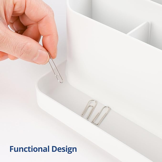 BLUE GINKGO Desk Organizer – Korean-Made Office Storage for Pens, Notes, Mail, and Supplies (White)-NeatNest