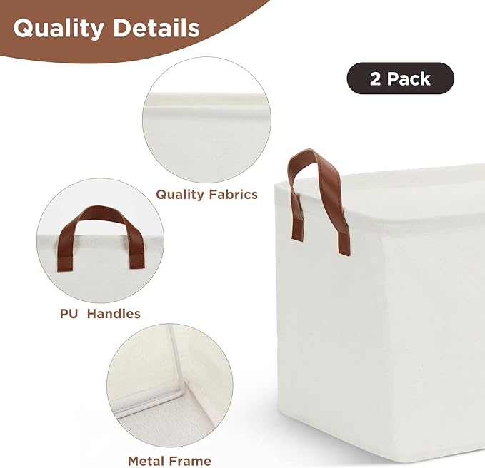 DULLEMELO Large Fabric Storage Bins Set of 2 Rectangle Closet Baskets for Clothes, Towels, Shoes, Natural Color
