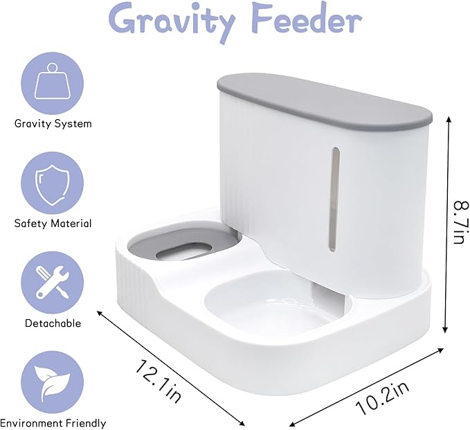 Kathson Automatic 2 in 1 Cat Feeder and Water Dispenser, Gravity Feed Pet Feeder for Indoor & Outdoor Cats (Grey)-NeatNest