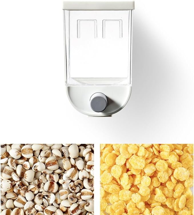 Hemoton Dry Food Dispenser Wall Mounted Single Cereal Dispenser Box for Cereal Grain Nuts Beans Candy Rice Oatmeal Storage Container 1500ml (White)-NeatNest