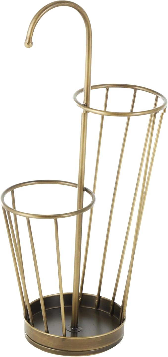 Deco 79 Metal Umbrella Stand 2 Section with Umbrella Shaped Handle, 13" x 8" x 27", Gold-NeatNest