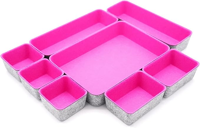 Welaxy desk drawer organizers tray for office suppliers entryway catchall key holder makeup crafts pens decluttering 8-piece back to school (hot pink)-NeatNest