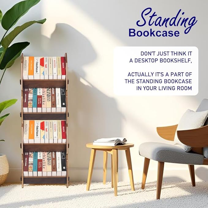 2 Pack Desktop Bookshelf, Stackable Book Organizer with Handle, Storage Rack for CD/Magazine/File Folder, Portable Small Bookshelf for Study, Living Room, Kid's Room, No Nails, Medium Size-NeatNest