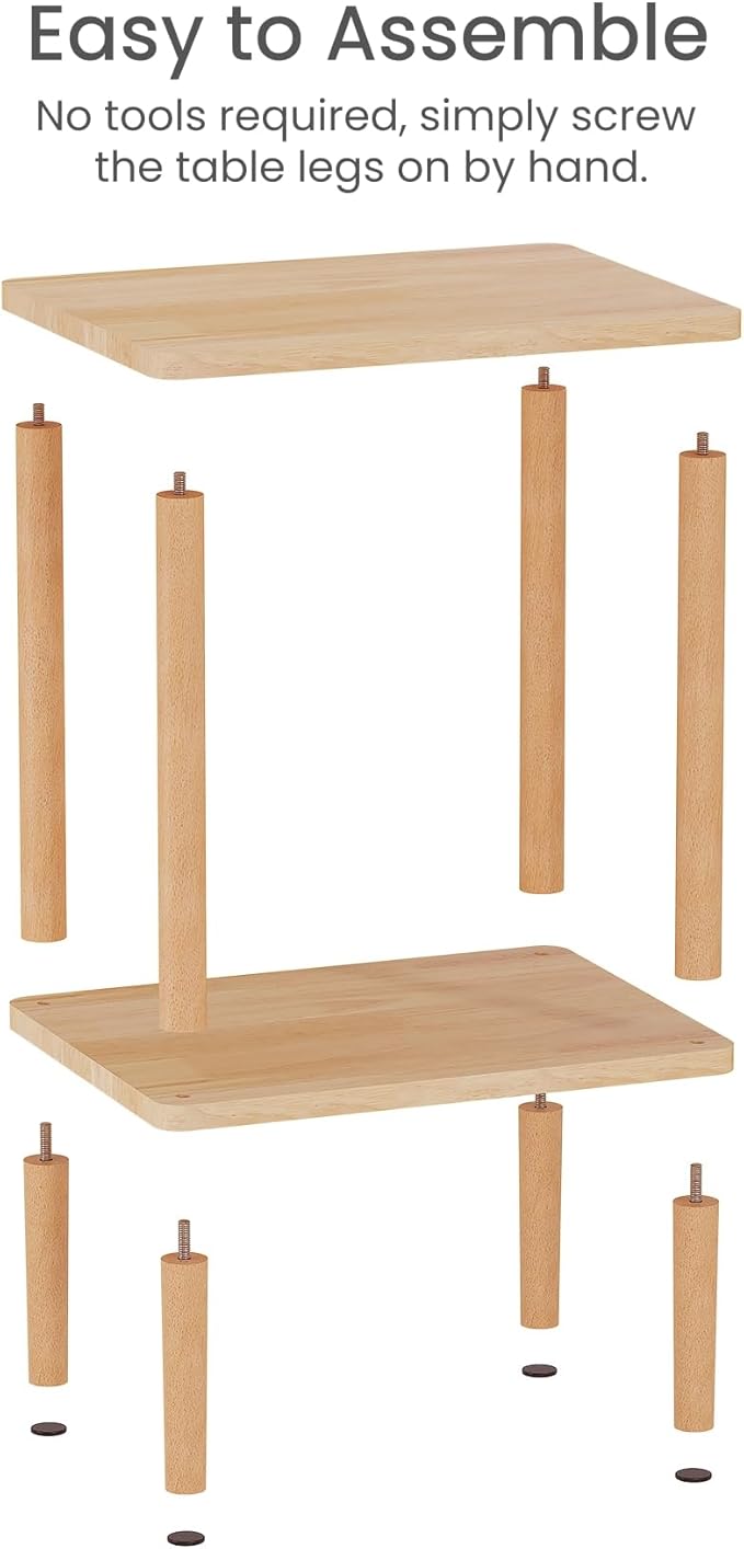 LUCKNOCK Solid Wood Side Table, 2-Tier Small End Table with Storage Shelf, Narrow Nightstand Bedside Table for Small Spaces, Bedroom, Living Room, Farmhouse, No-Tool Assembly.