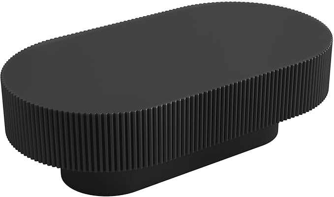 KEVINSPACE Oval Coffee Table for Living Room Modern Wood Center Tables Cocktail Fluted 43.3" W Reception Room Easy Assemble, Black