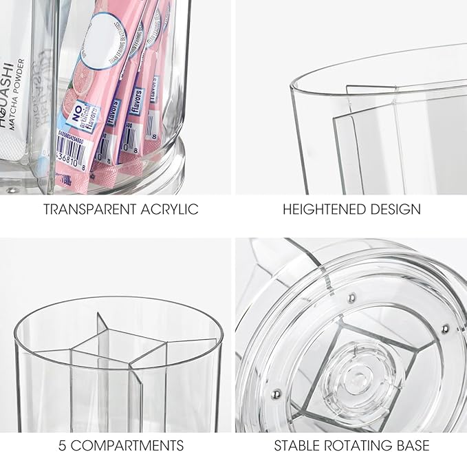 AIEVE Drink Packet Organizer, 360° Rotating Lazy Susan Turntable Powdered Drink Mix Holder, Acrylic Water Packet Container for Pantry Organizer Kitchen Storage Organization (Round)