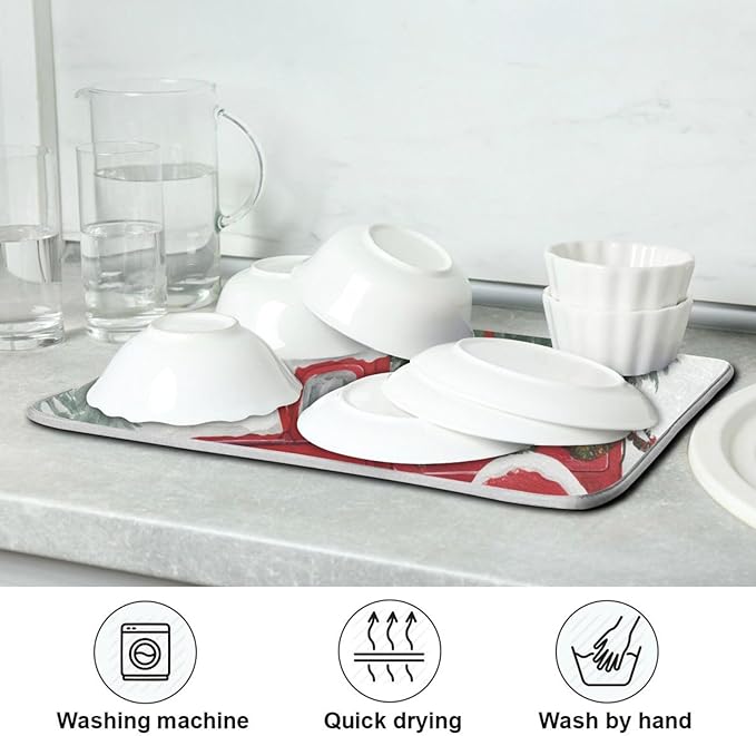 Happy Christmas Tree Kitchen Countertop Decor Kitchen Drainer Mat Drying Matts for Dishes Microfiber Dryer Kitchen 16 x 18