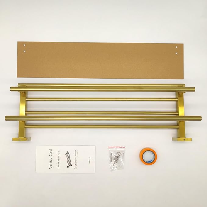 Bathroom Towel Rack with Double Towel Bar Bathroom Hotel Shower Shelf SUS304 Stainless Steel Modern Wall Mounted Holder 28 Inch Brushed Gold
