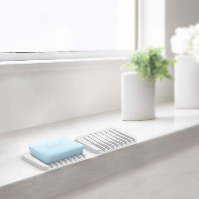 Anwenk Soap Dish Soap Holder Tray Saver Drainer for Shower Bathroom,Silicone Soap Dish Waterfall & Anti-Slip Design, White, 3 Pack-NeatNest