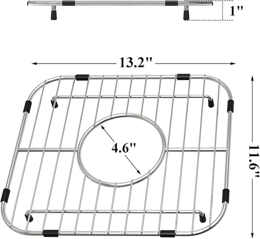 Bottom of Sink Protector Rack, Stainless Steel 13.2"x11.6" Sink Grid Dish Drying Rack Grate with Center Drain Hole 2 Packs-NeatNest