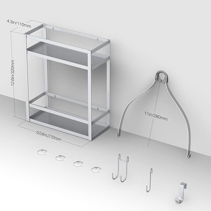Meangood Shower Caddy, Silver Hanging Shower Caddy Organizer 10.4" x 4.5" x 22.04" Over Shower Head Big Capacity for Shampoo, Conditioner with Hooks for Razor/Sponge