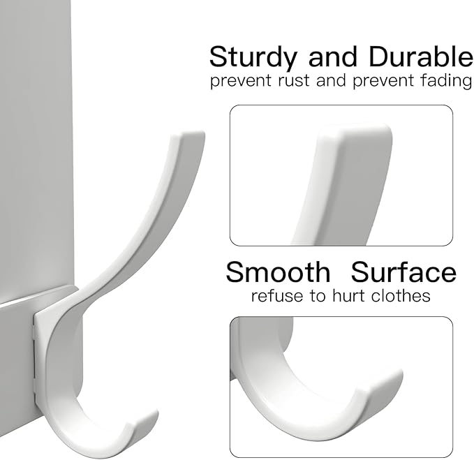 2 Pack Over The Door Hook,Door Hanger for Hanging,Over Door Hanger Holder for Coat Robe Hat Clothe Towels,Towel Racks for Bathroom with 12 Coat Hooks (White, 2 Pack-6 Hooks)