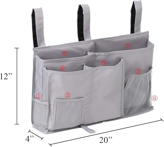 Bedside Caddy Storage Organizer Bunk Bed Oranizer Hanging Storage Bag for Crib Hospital Beds Dorm Rooms with 8 pockets (Grey)-NeatNest