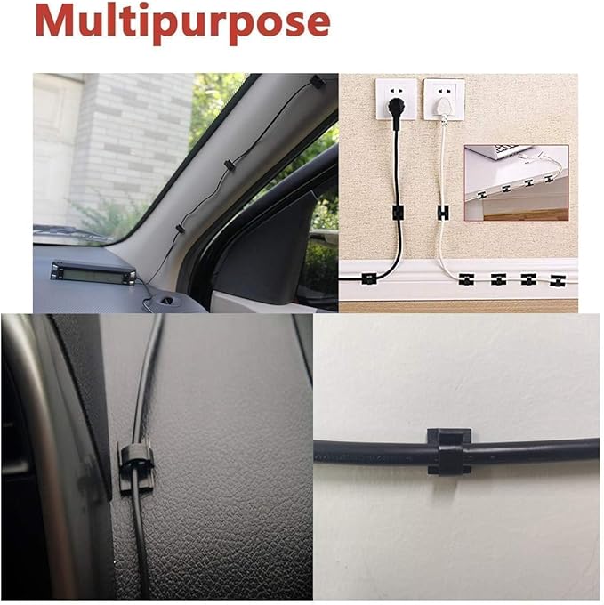 Cable Clips 40pcs with Strong Adhesive Tapes,Wire Holder Organizer Cord Management for Car, Office and Home (White- CC04(40PCS)-Upgraded)-NeatNest