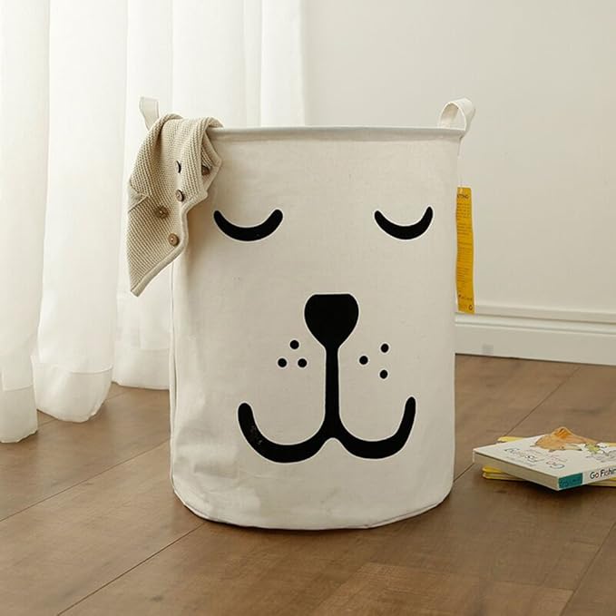 FANKANG Storage Basket, Nursery Hamper Canvas Laundry Basket Foldable with Waterproof PE Coating Large Storage Baskets for Kids Boys and Girls, Office, Bedroom, Clothes,Toys(Dog)