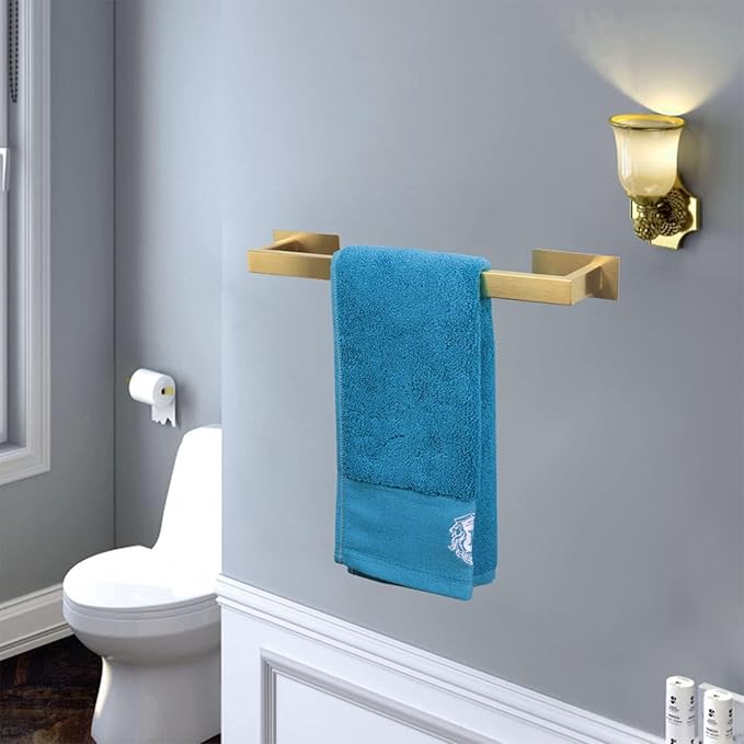 Bathroom Towel Bar Self Adhesive, No Drilling Towel Rack Easy to Install,Hand Towel Holder Made of Premium Stainless Steel Sticky on Hand Towel Hanger for Kitchen, Toilet.(16IN, Gold)-NeatNest