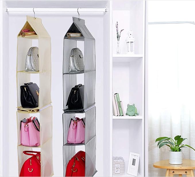 Detachable 6 Compartment Organizer Pouch Hanging Handbag Organizer Purse Bag Collection Storage Holder Wardrobe Closet Space Saving Organizers System For Living Room Bedroom Home Use(Brown)-NeatNest