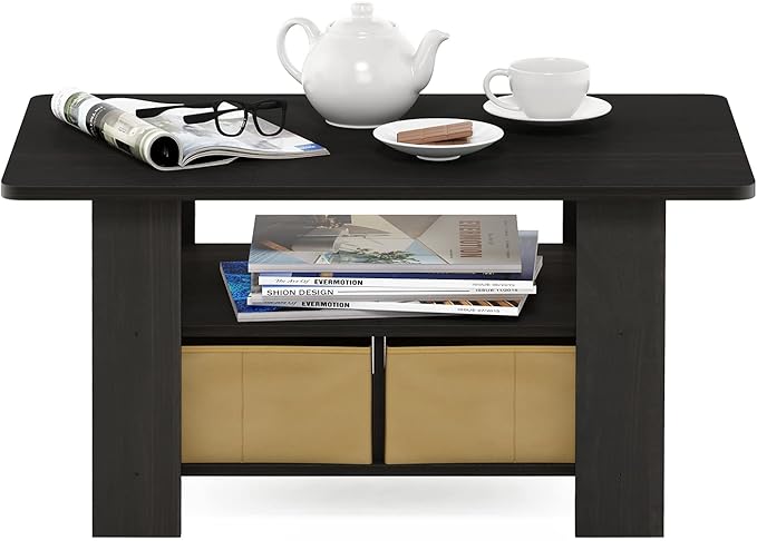 Furinno Andrey Coffee Table with Bin Drawer, Dark Espresso/Brown-NeatNest