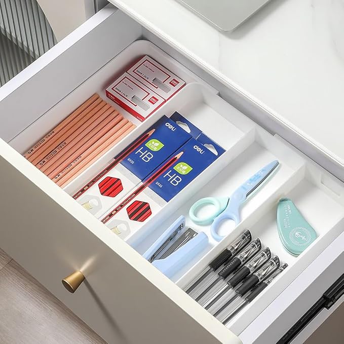 Shallow Drawer Organizer, Expandable Office Drawer Organizers Dividers, Pen Organizer for Desk, Tray Box Accessories for Desktop, Bathroom, Kitchen, Makeup, Vanity, Medicine-NeatNest