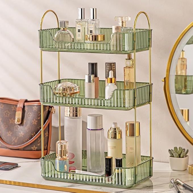 Bathroom Counter Organizer, Green, Stainless Steel, 11.8" L x 6.7" W x 18.9" H, Modern Metal Handles, Smooth Edges, Large Capacity, Minimalist Design, Ideal Gift-NeatNest