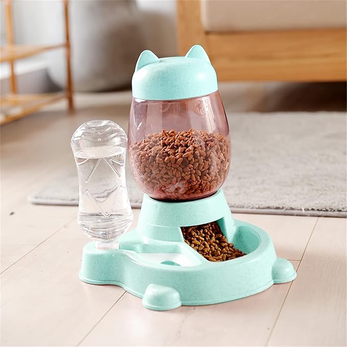 Automatic Cat & Dog Feeder Set - Self-Dispensing Food and Water Dispenser, Large Capacity (Green)-NeatNest