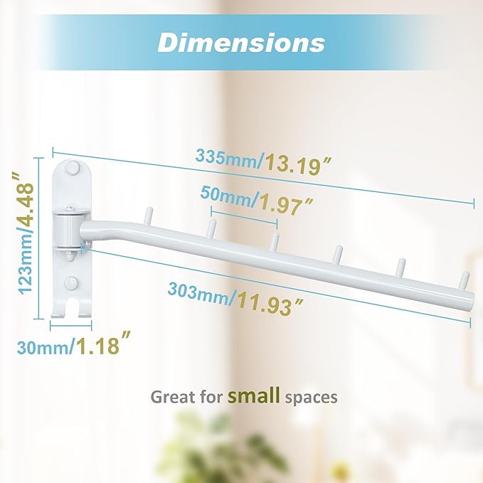Alise Swivel Clothes Hanger Rack, Stainless Steel Laundry Wall Mounted Drying Rack, Space Saver Clothing Hanging With for Closet Bedroom Laundry, White, 2 Pack-NeatNest