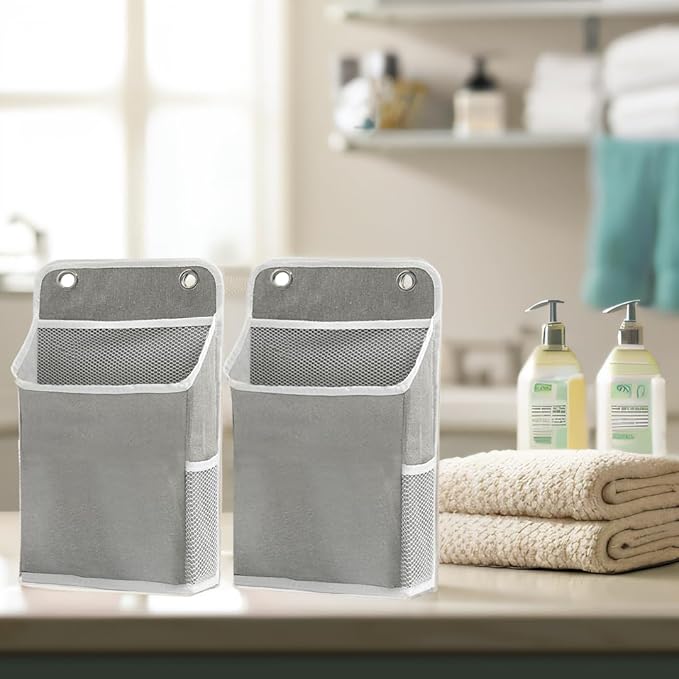 2pcs Wall Hanging Storage Organizer Bag, Hanging Baskets with Pockets for Wall organizing, Storage Hanging Bag for Bedroom, Dormitory, Study Room, Bathroom (Grey)-NeatNest