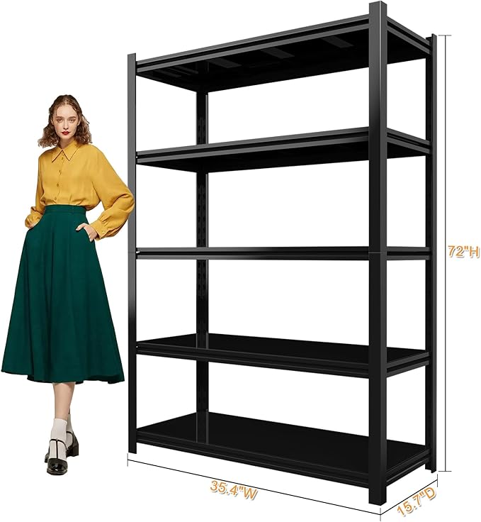 2PCS 35.4” W Garage Shelving Units, 5 Tier Metal Shelving Heavy Duty, Adjustable Shelves for Garage Storage, 2500lbs Industrial Metal Shelf Unit for Basement/Warehouse/Shop