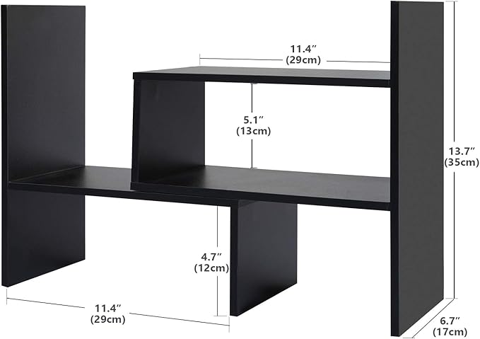 Desk Shelf, Adjustable Desktop Storage Organizer, Wood Display Shelf Rack, Office Supplies Desk Organizer, Black-NeatNest