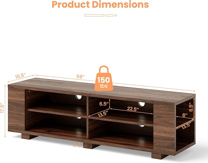 Giantex Modern TV Stand for TVs up to 65 Inch, Wood Entertainment Center w/ 8 Open Storage & Adjustable Shelves, Television Stands w/ 4 Cable Holes, TV Console Table for Living Room, Bedroom (Coffee)-NeatNest