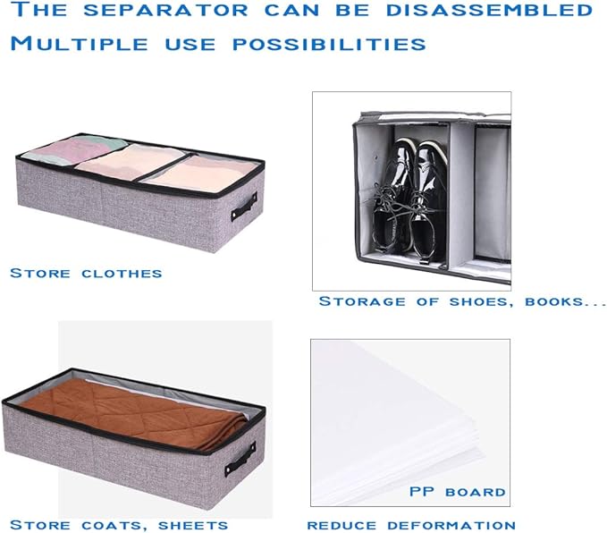 AARAINBOW 2 Packs Foldable Under Bed Clothes Organizer with Lids, Underbed Storage Container with Adjustable Dividers, UnderBed Storage Bins with Handles and Clear Window (Gray+Light Gray)-NeatNest