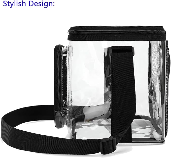 FlowFly Insulated Reusable Lunch Bag Adult Large Lunch Box for Women and Men with Adjustable Shoulder Strap,Front Zipper Pocket and Dual Large Mesh Side Pockets, Clear-NeatNest