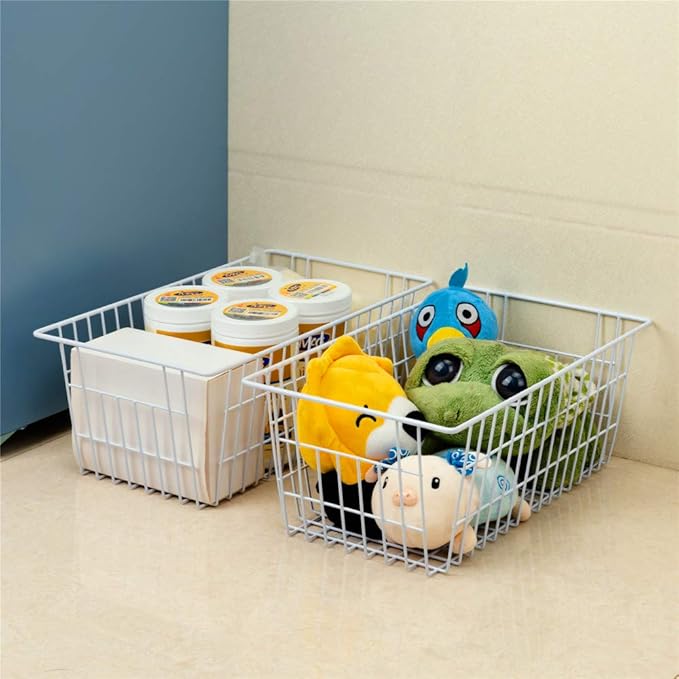 SANNO 14" Freezer Baskets Wire Storage Baskets for Organizing Pantry Organization Bins Cabinets - Metal Basket Kitchen, Laundry, Garage, Fridge, Bathroom Countertop Organizer-NeatNest