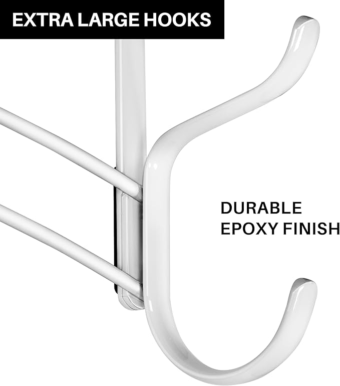 LYNK Professional® Home™ Over Door Hooks Rack - 18 Hook Over Door Hanger - Over Door Towel Rack - Hanging Towels or Clothes - Bathroom, Bedroom or Laundry Room - Lifetime Ltd. Warranty - White