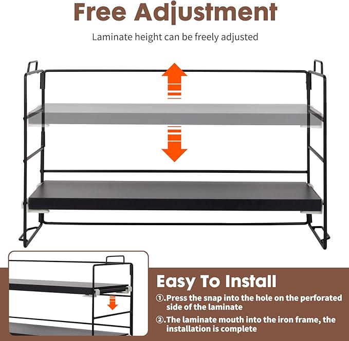 ShellKingdom Desk Shelf Organizer, 2 Tier Desktop Shelves, Adjustable Bookshelf Storage Rack and Office Cubicle Decor for Tabletop, School, Office, Dorm Organization (Black)-NeatNest