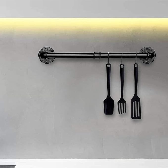 Industrial Pipe Towel Rack Towel Bar, Heavy Duty Wall Mounted Rustic Farmhouse Bath Towel Holder for Bathroom (Black, 18 Inch)