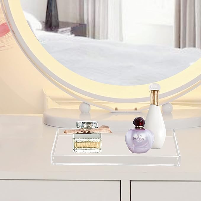 Bigfety Acrylic BathroomTray for Counter, Handmade Clear Trays Sturdy Organizer for Cup, Sponge, Soap, Plant (Large, Clear)-NeatNest