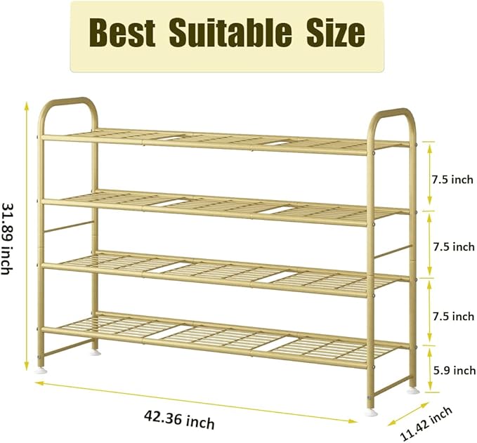 LINZINAR Shoe Rack 4 Tier Storage Organizer for Closet Entryway Metal Gold-NeatNest