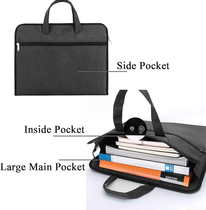 Oxford Document Bag with Handle Waterproof Lightweight Portable Zippered File Bag for Carrying Paper Files Filing Folder