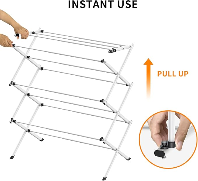 3-Tier Clothes Drying Rack Foldable | Foldable Clothing Drying Rack | Laundry Drying Rack Collapsible |Small Dry Rack Use for Laundry Room, Dorm,-White+Black