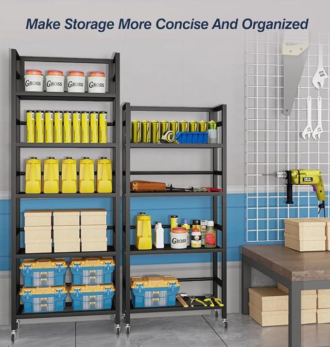 4 Tier 1000LBS Storage Shelves Heavy Duty, Storage Racks and Shelving, Standing Storage Shelf Units, Utility Shelf with Wheels, Metal Shelves for Garage, Kitchen, Living Room, and Pantry.