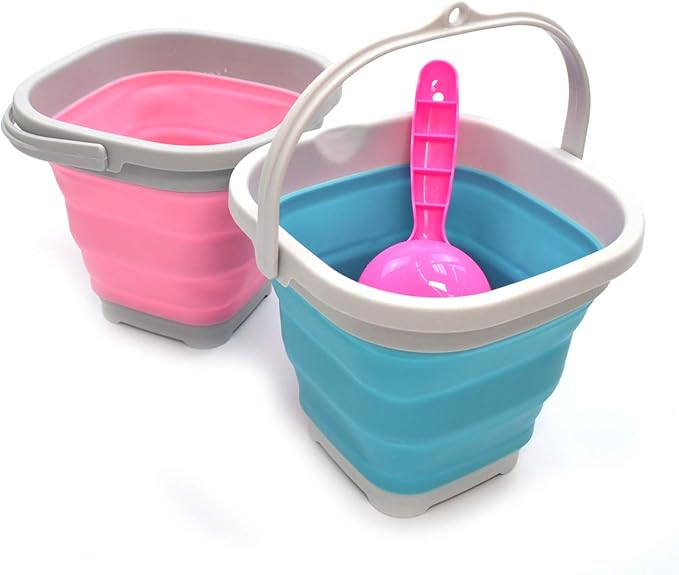SAMMART Set of 2-2.6L (0.68 Gallon) Super Mini Sqare Collapsible Plastic Bucket - Foldable Square Tub - Portable Fishing Water Pail - Space Saving Outdoor Waterpot (2, Pink + Bright Blue)-NeatNest