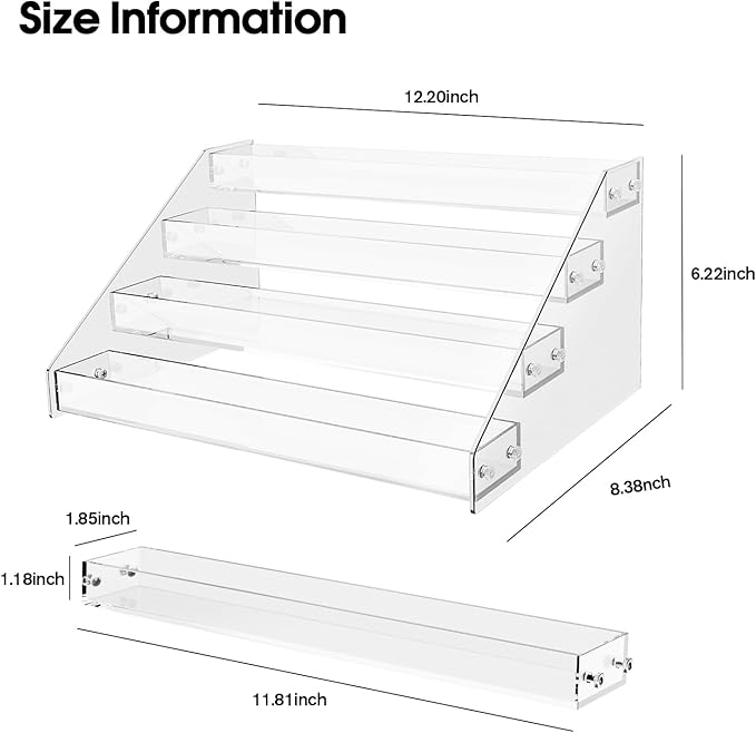 Acrylic 4-Tier Display Stand, Organizer, Storage Rack, Perfume, Spice, Figure, Cupcake, Card Display Stand, 12.2"x8.38"x6.22"-NeatNest