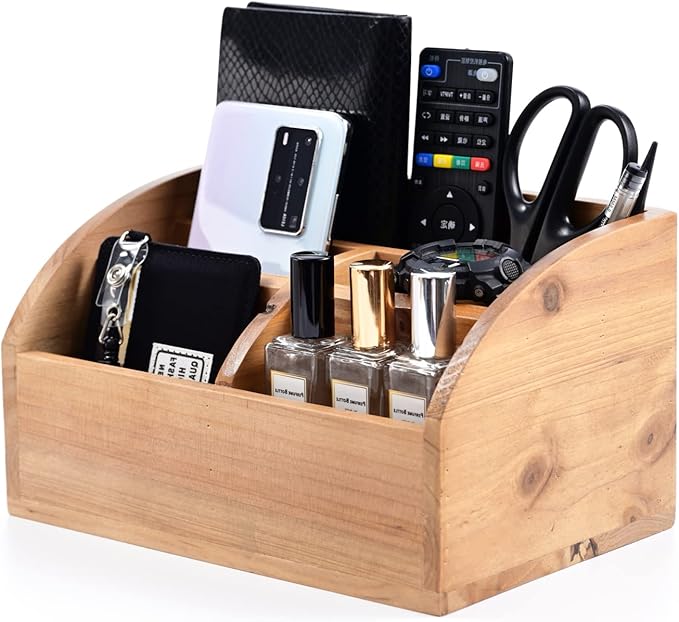 Farmhouse Solid Wooden Mail Sorter Wood Desk Organizer TV Remote Holder Rustic Vintage Caddy Mail Basket Storage Caddy for Bills, Kitchen, Desktop, Workspace Counter Top Home Decor Office Supplies……-NeatNest